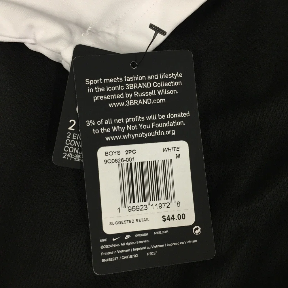 Nike 3 Brand Russell Wilson Boys 2Piece Set White Dri-FIT T-Shirt Black Shorts M - Picture 10 of 13
